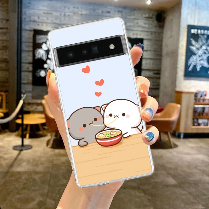 Adorable Cartoon Cat Couple Soft Silicone Phone Case - Clear TPU Cover