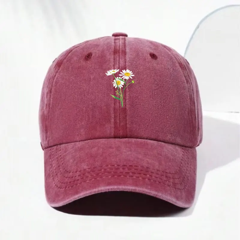 Baseballkappe mit Blumenstickerei, gewaschene Baumwolle, Vintage-Dad-Hat, modische Streetwear, Hip-Hop, verstellbar, Unisex, lässige Sommerkappe – Detail 9