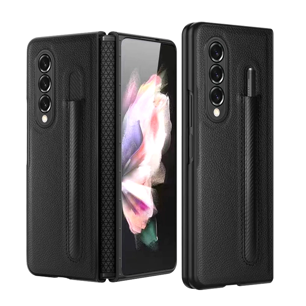 Ultra-thin Folding Hinge Phone Case For Samsung Galaxy Z Fold 4 Fold 3 5G Slim Leather Case Cover Fold4 Fold3 with S Pen Slot