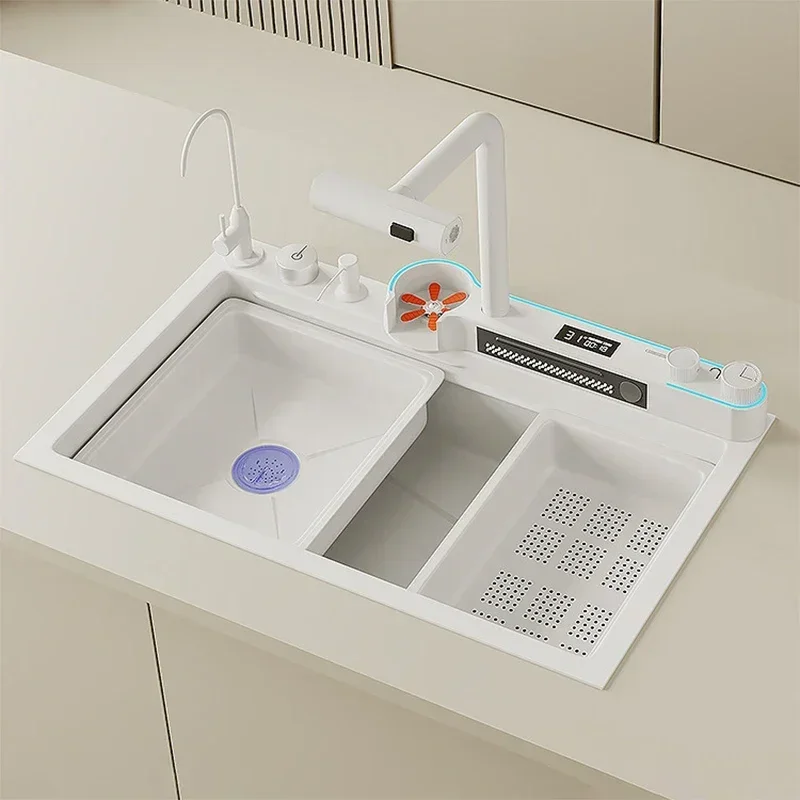304 Stainless Steel Sink Thickened Large Single Slot Multifunctional Digital Display Honeycomb Embossed Vegetable Washing Basin 2