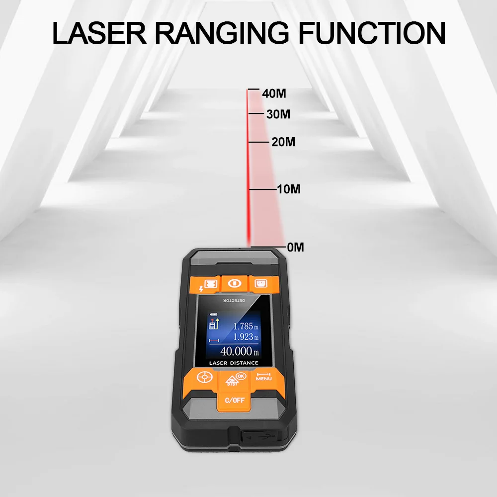 GVDA Metal Detector Laser distance meter Rangefinder Wall Scanner Copper AC Wiring Wood Finder Wires Depth Tracker Tape Measure 4
