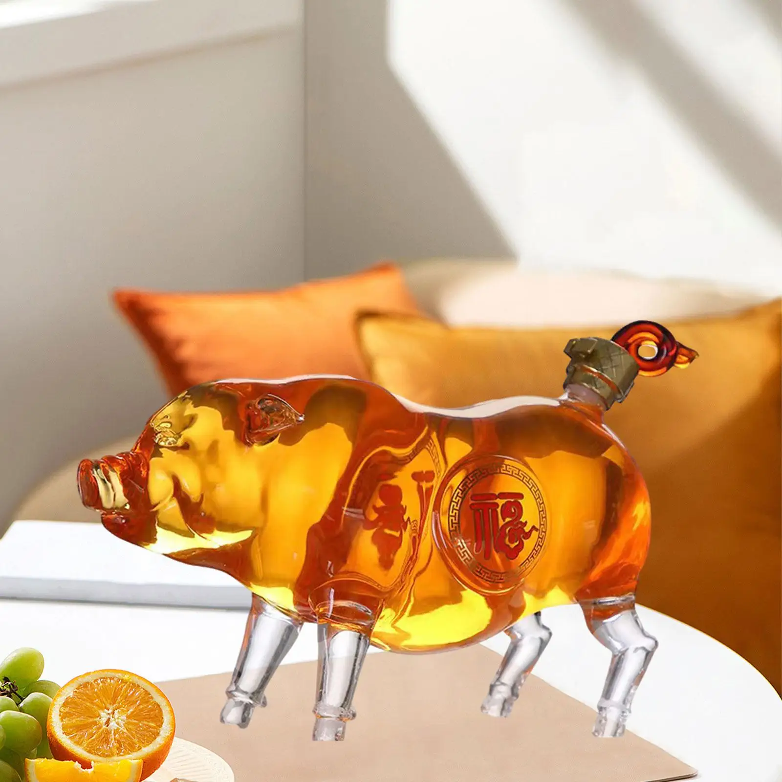 Pig Shape Decanter Glass Liquor Decanters Clear Novelty for Spirits Unique Drink Dispenser Wine Bottle for Anniversary Gift