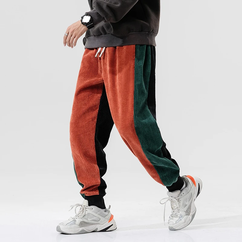 Men's track pants elastic waist back pants Street punk jogging pants Men's hip hop casual black pants Fashion streetwear harem pants men