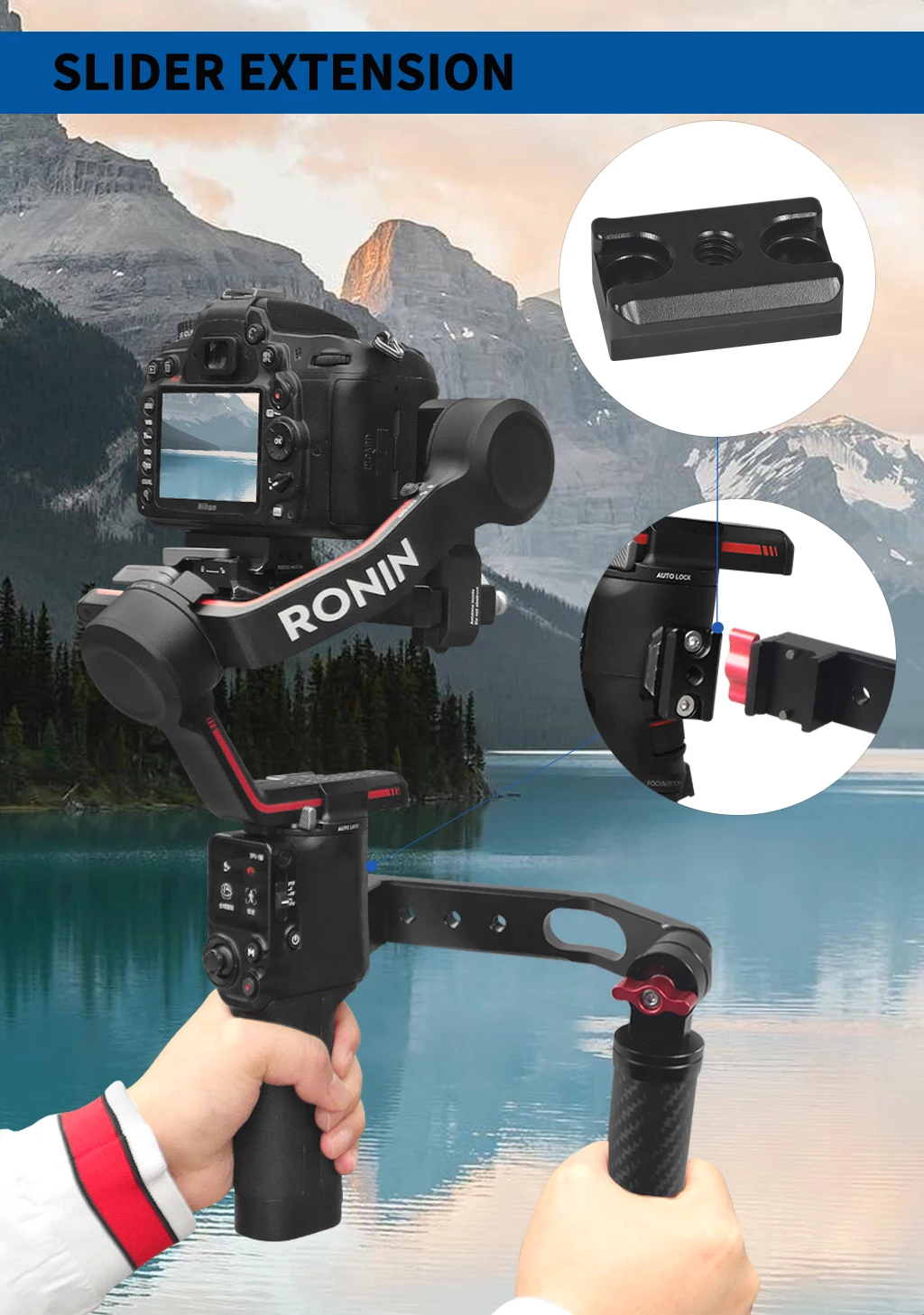 Carbon Fiber Gimbals Seite Griff Sling Grip Rutsche Clamp Gear Lock Halterung für DJI Ronin RS4 RS3 RS2 Pro Mini Stabilisator L Halterung – Detail 11