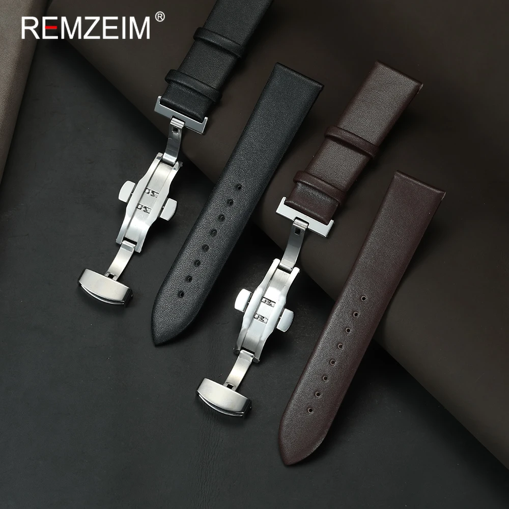 Elegant Slim Watch Strap with Butterfly Buckle - Comfortable Faux Leather Band for Women