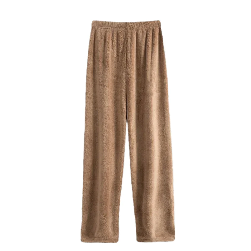 여성용 코랄 플리스 긴 바지 잠옷 캐주얼 홈 레저 바지 외출복 두꺼운 겨울 따뜻한 루즈 스트레이트 레그