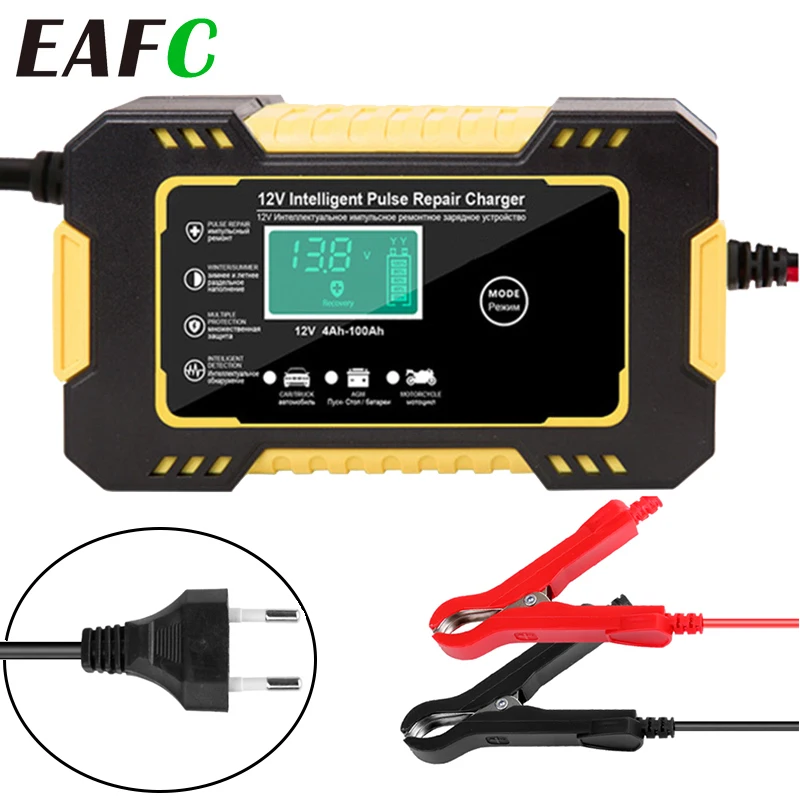 EAFC Intelligent Car Motorcycle Battery Charger for Auto Moto Lead Acid AGM Gel VRLA Smart Charging 6A 12V Digital LCD Display |