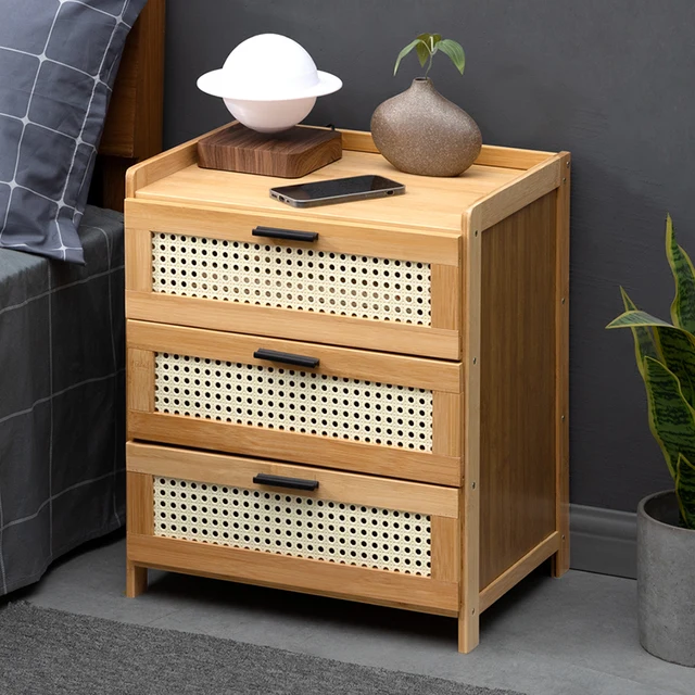 Drawer Nightstand Bedside Table Bedroom Nightstand with 1/3 Drawer Retro Style Home Storage Cabinet Bedroom Furniture Nightstand
