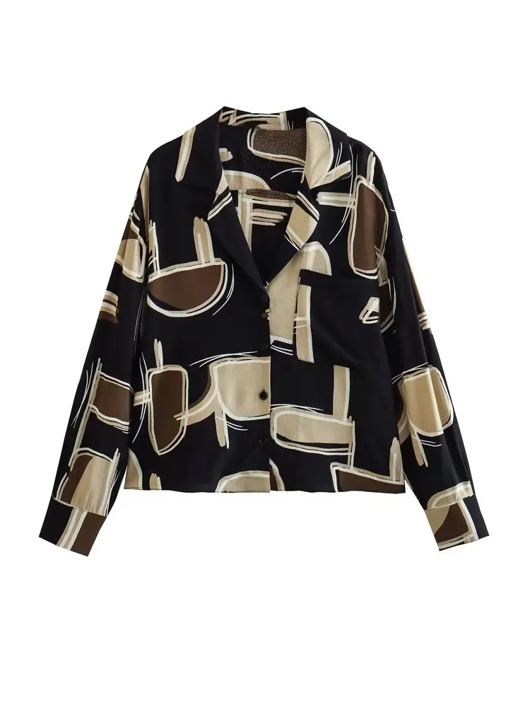 

ZXQJ 2023 Модные женские блузки с принтом граффити винтажные женские рубашки с длинным рукавом и передней пуговицей шикарные топы