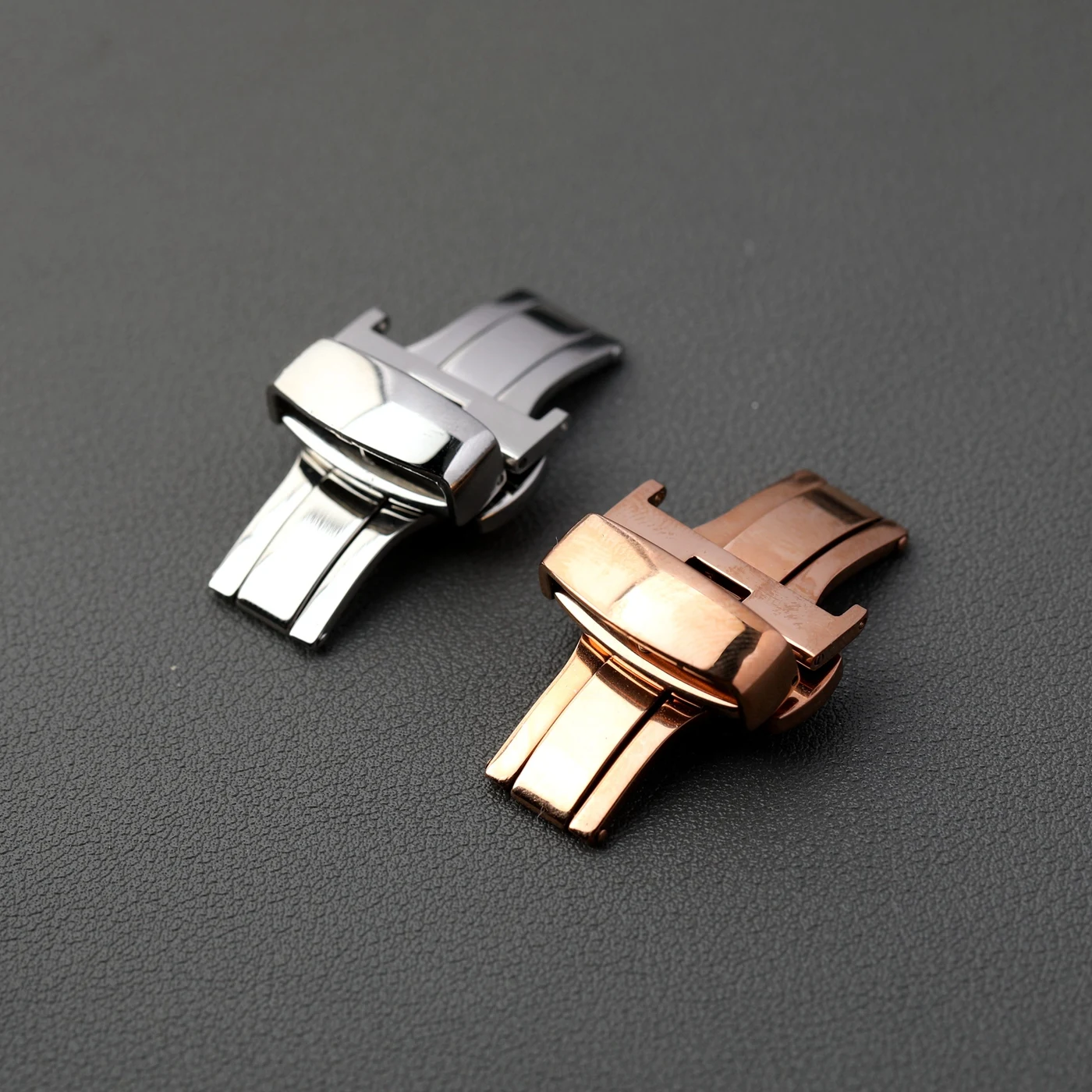 Rose Gold Polished Stainless Steel Butterfly Clasp with Double Press Mechanism