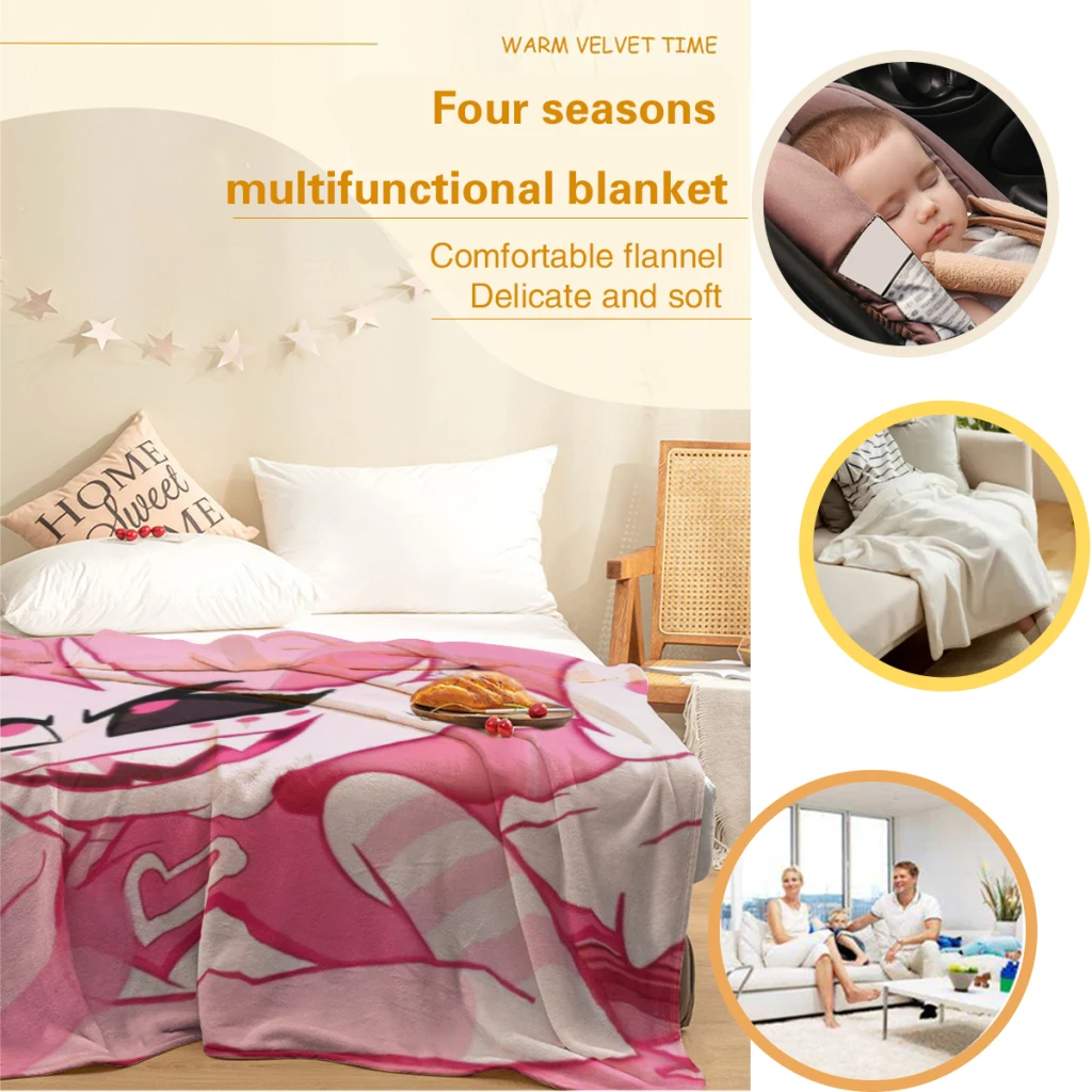 Angel-Dust And Fat Nugget-Hazbin-Pink:Hotels Blanket Soft Throw Blanket for Home Bedroom Bed Sofa Picnic Travel Office Rest 4