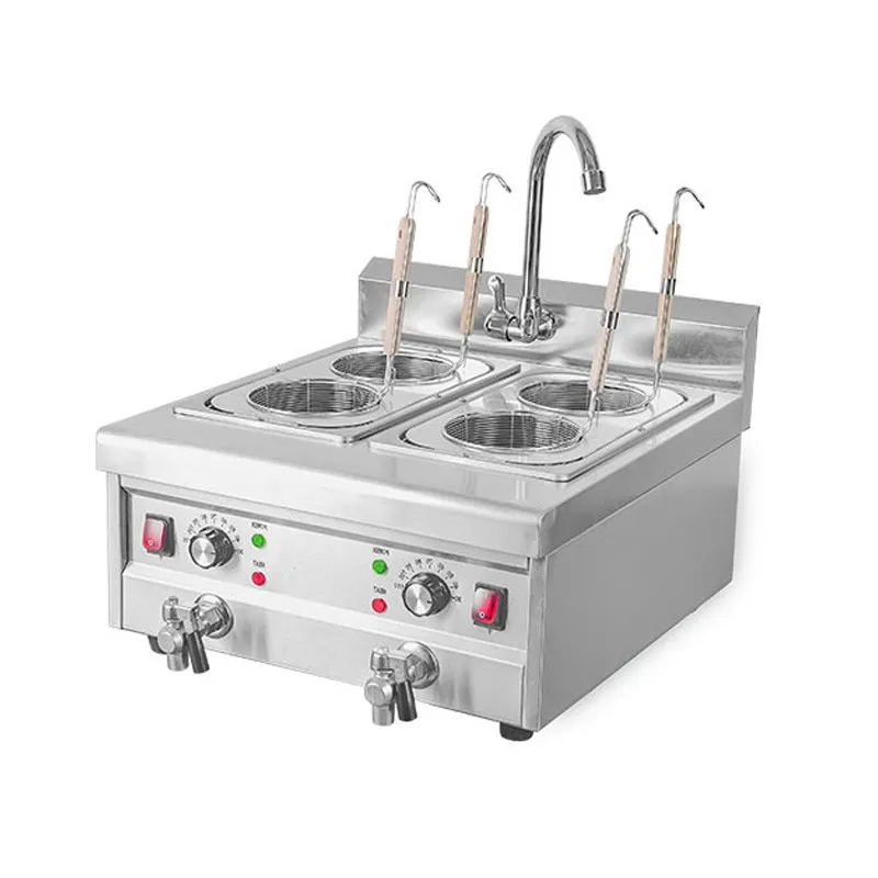 Stainless Steel 4 Tanks Noodles Cooking Stove Vegetable Noodle Boiler Restaurant Pasta Cooker Commercial