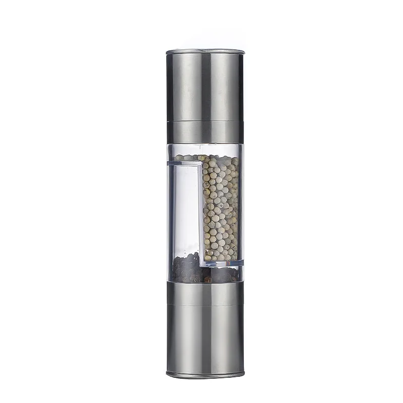 Dual Purpose Pepper Grinder Stainless Steel Double Head Kitchen Tools Sea Salt & Black Pepper Spice Manual Double Head Grinder