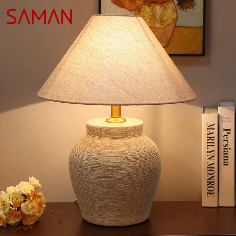 

SAMAN Nordic Ceramic Table Lamp Modern Art Living Room Bedroom Study Villa LED Originality Desk Light