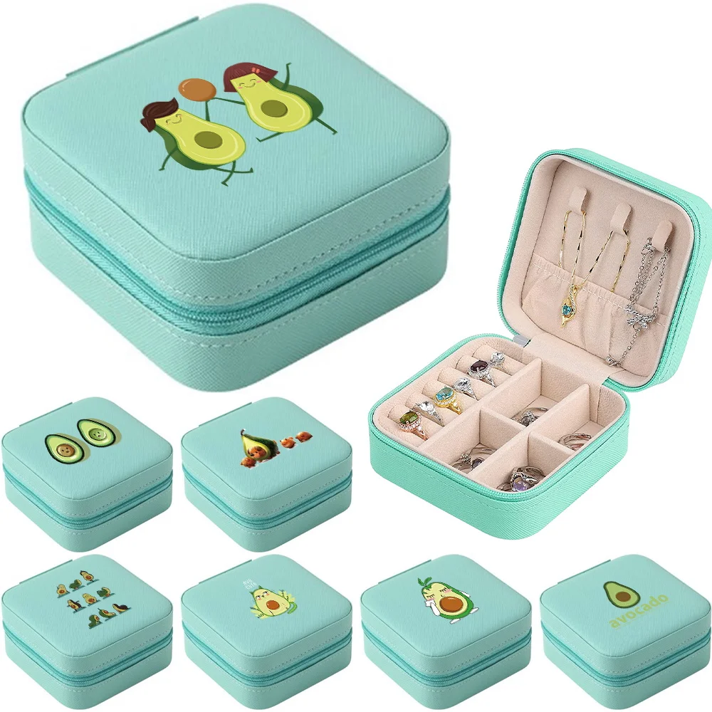

Portable Jewelry Packaging Box Avocado Print Travel Jewelry Case Leather Storage Earring Necklace Ring Jewelry Organizer Display