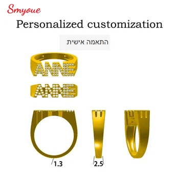 Smyoue Personalized Rings Customized products with Your Name 0-4 Letters Moissanite Rings Pure 925 Silver By Shiran Aloni