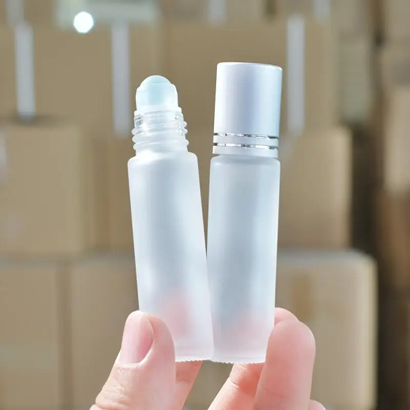 

20/50pcs 10ML Frosted Glass Perfume Bottle Essential Oil Roll on Vials with Stainless Steel Roller Ball Refillable