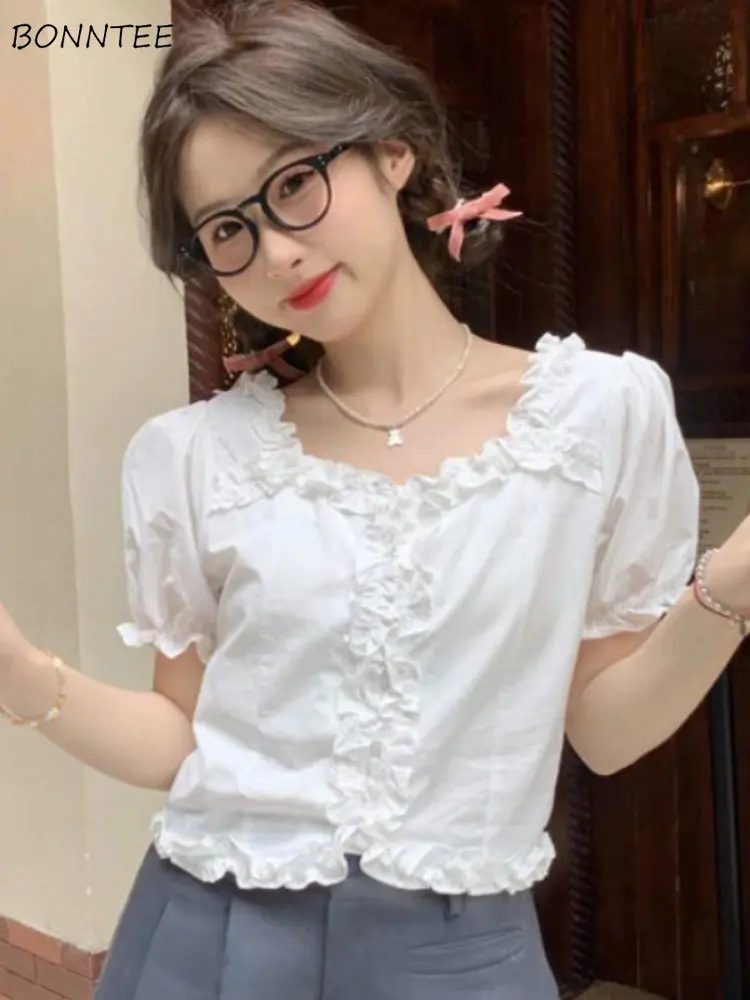 

Рубашка женская винтажная в французском стиле, элегантный укороченный топ с принтом съедобного дерева и гриба, модная повседневная Уличная одежда, Y2k, на лето