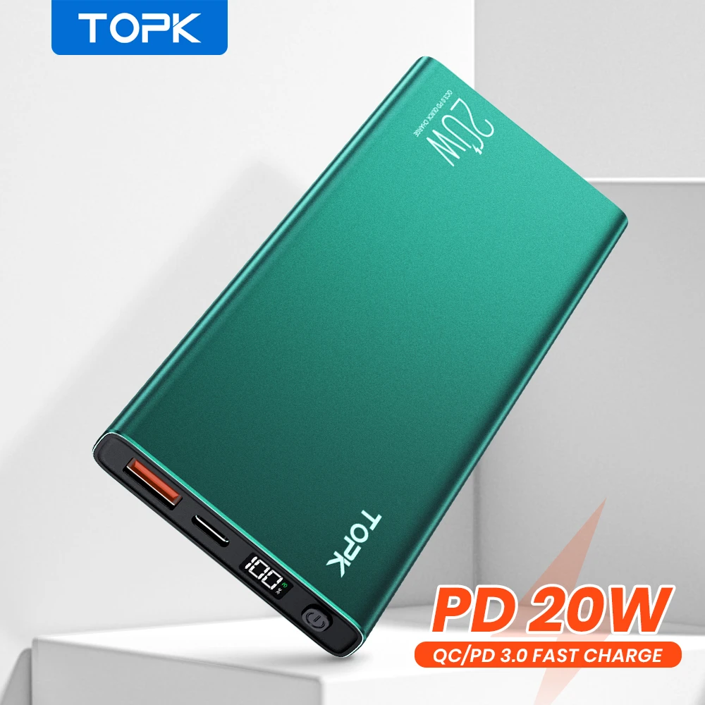 portable charger TOPK I1006P Power Bank 10000mAh Portable Charger LED External Battery PowerBank PD Two-way Fast Charging PoverBank for Xiaomi mi best power bank for mobile