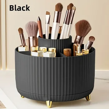 360° Rotating 5 Slot Makeup Brushes Holder Organizer Multi-Functional Desk Storage Cosmetics Storage for Vanity Desktop Bathroom 1