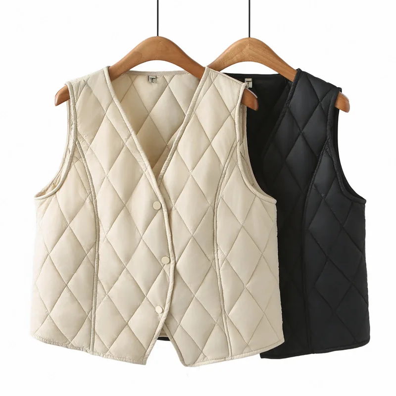 Plus Size Women Sleeveless Vets Autumn Winter New Parka Fashion Thin Slim Padded Coat 312