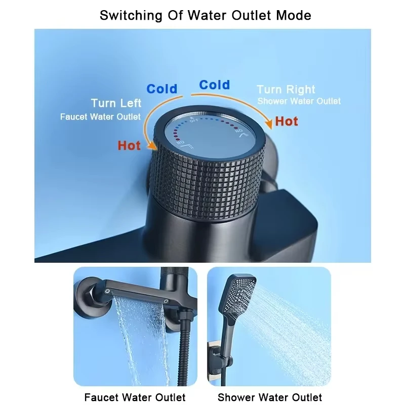 Gray Waterfall Bathtub Faucet With Hand Shower Brass Chrome Wall Mounted Bathroom Shower Mixer Tap Full Shower system Set 2