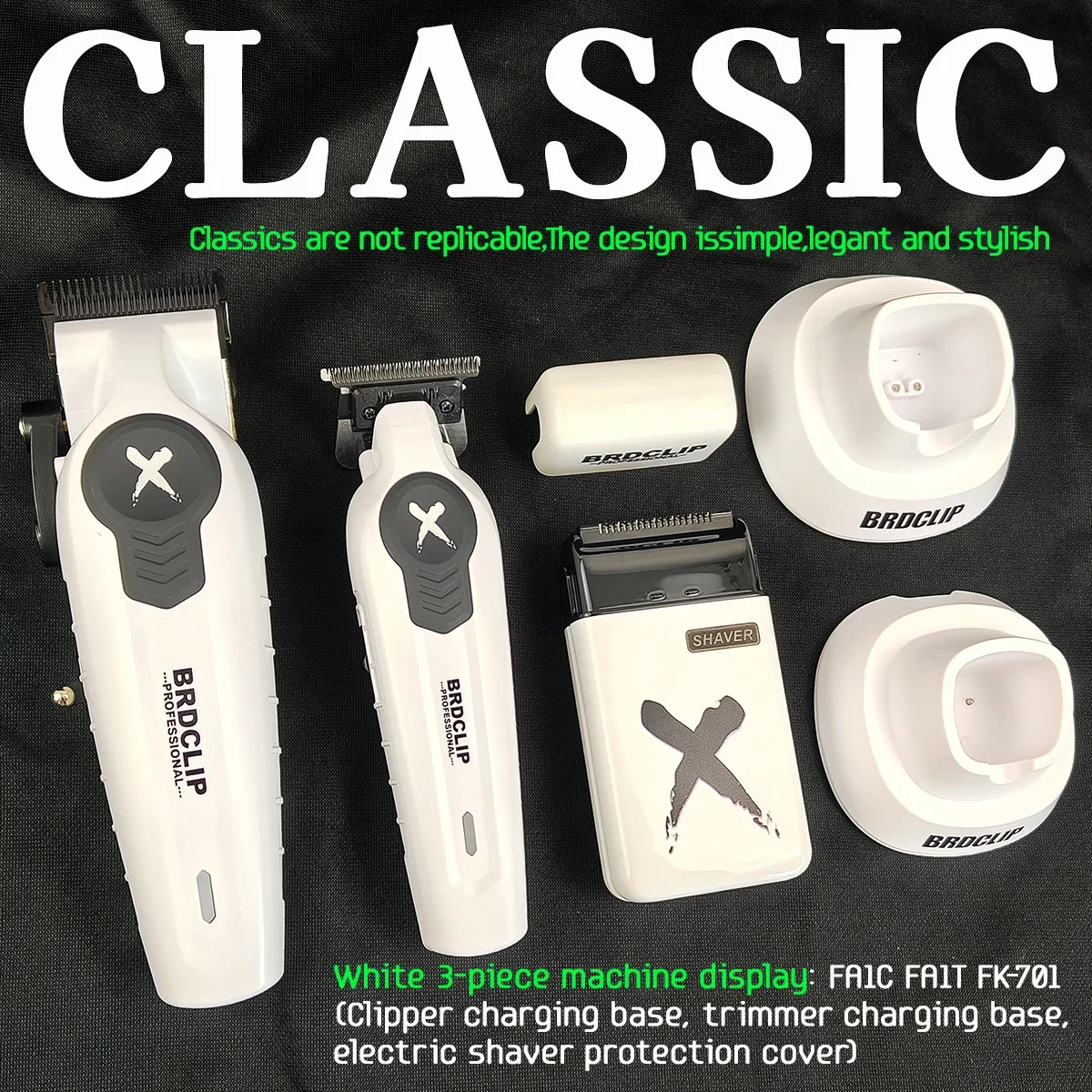 New Professional BRDCLIP FA1C FA1T FK701 White DLC FADE Blade Hair Clipper Shaver Electric Trimmer with Charging Base for Men 6