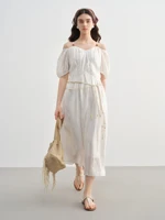 DUSHU 2025 Summer Plus-Size French-Inspired Textured Dress – Elegant Puff Sleeves & Breathable Acetate Blend 25DS82300