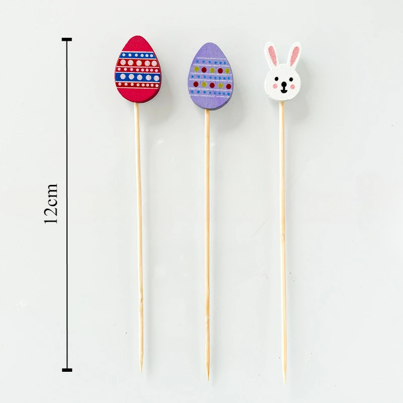 Easter Skewer Cartoon Bunny Egg Salad Stick Disposable Food Bamboo Toothpick 50/100Pcs