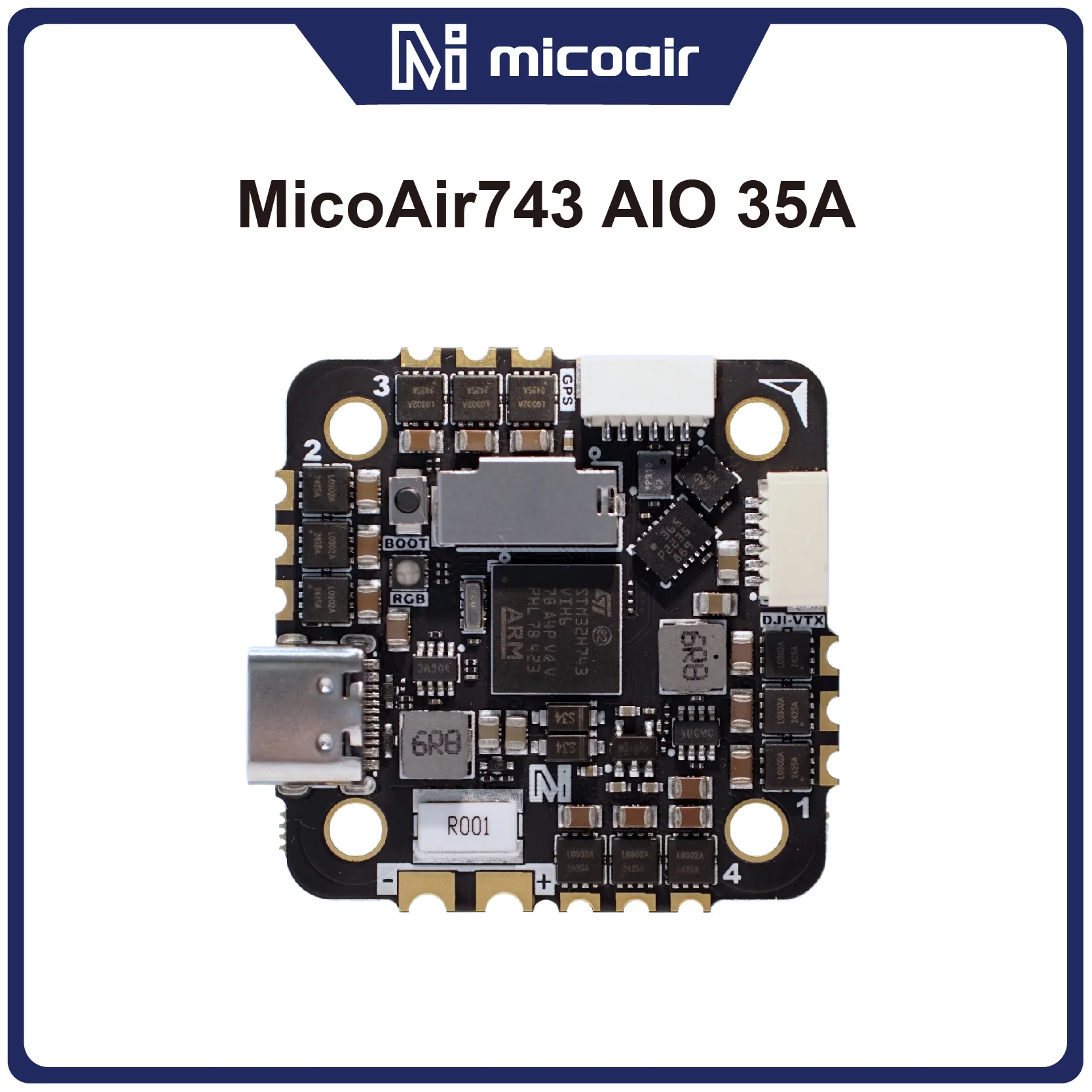 Contrôleur de vol MicoAir H743 AIO 35A AM32 3-6S 25.5x25.5mm
