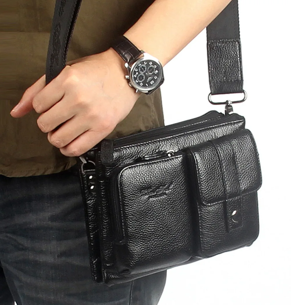 Men First Layer Cowhide Skin Genuine Leather Messenge Shoulder Cross