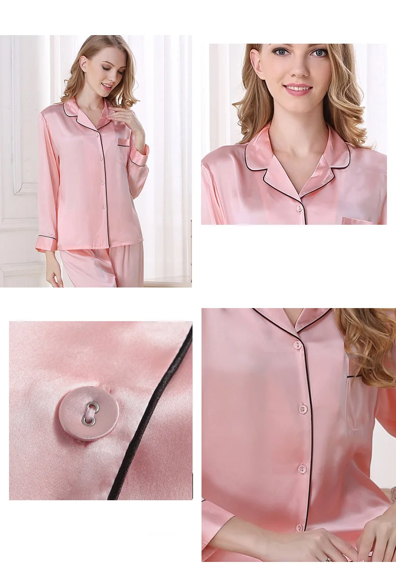 2024 Long Top and Pant Silk Pajama Sets,100%Pure Silk Female Pajama Suits,M-XXL Pijama Home Suit,Summer Autumn New,S38003QM - Image 5