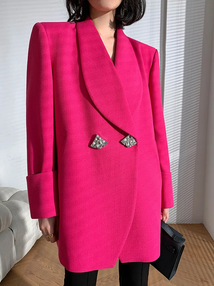 [LANMREM] High End Office Lady Blazers For Women Diamond Button Design Loose Temperament Jackets Fashion 2024 Spring New 26D8702