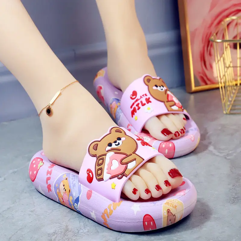 Women's Slippers Summer Thick Bottom Cartoon Cute Bear Home Bathroom Sandals and Slippers Non-slip High-heeled Fashion Wear