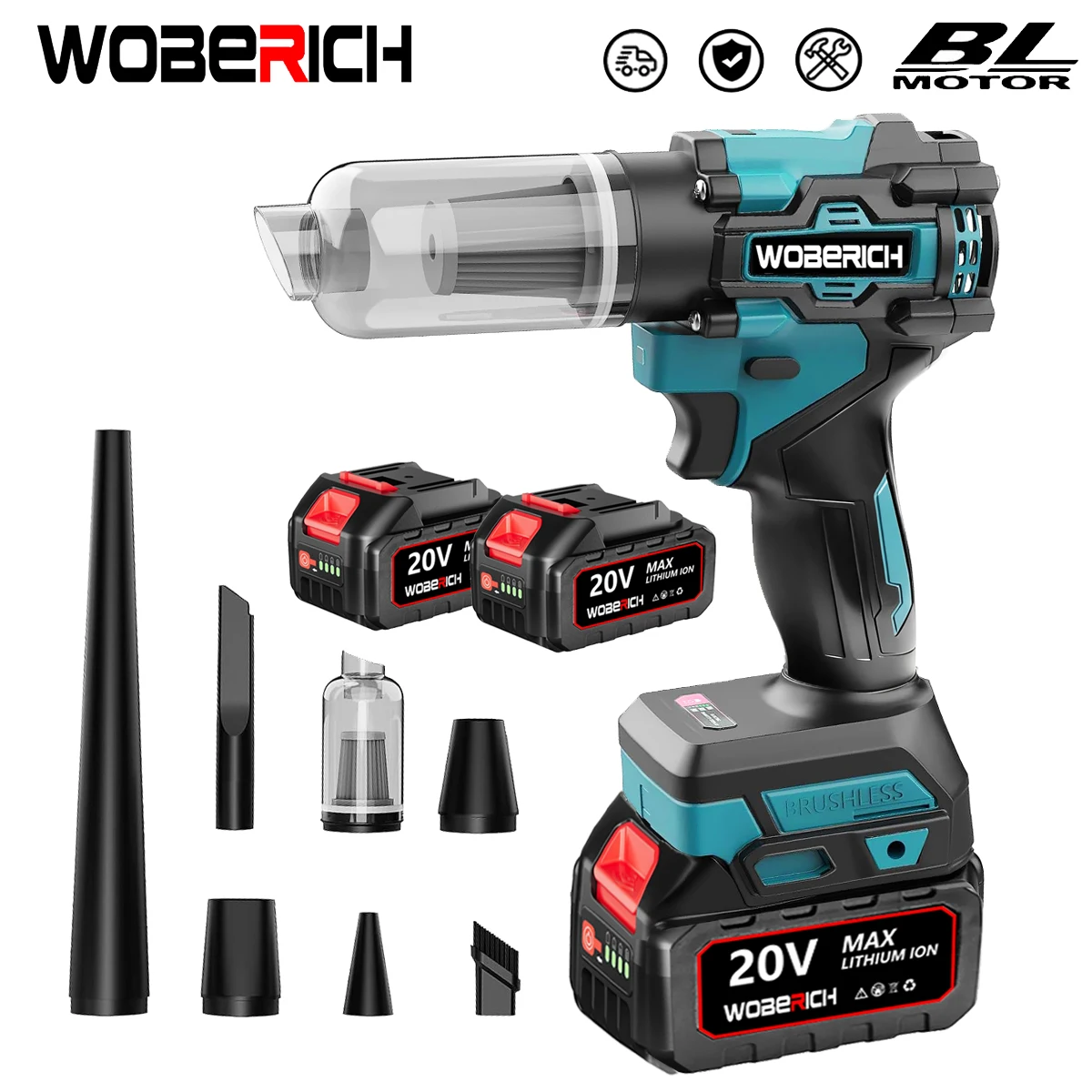 WOBERICH brushless 2 in 1 turbo blower jet fan vacuum cleaner handheld dust blowing tool leaf blower Makita 18V battery pin