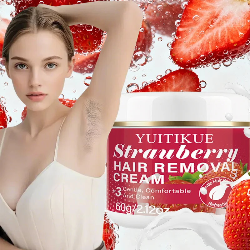 YUITIKUE Strawberry Hair Removal Cream, 60g Gentle Comfortable & Clean Refreshing Hair Removal Cream