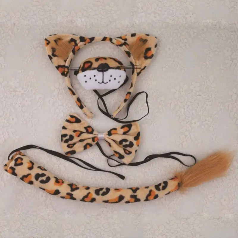 39BD Leopardenkostüm Leopardenohren Stirnbänder Bögen Schwanz Halloween Tier Cosplays Requisiten – Detail 10