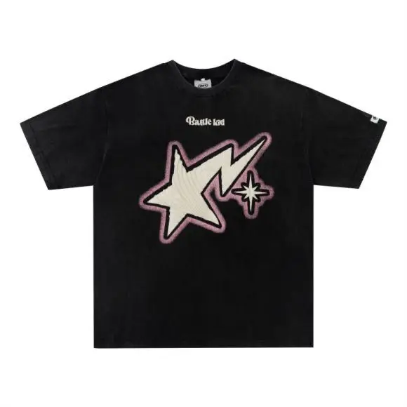 

American Street Star Print T shirt Summer Y2K Personalized Men and Women Retro Loose Fashion Brand Simple Half Sleeve Top