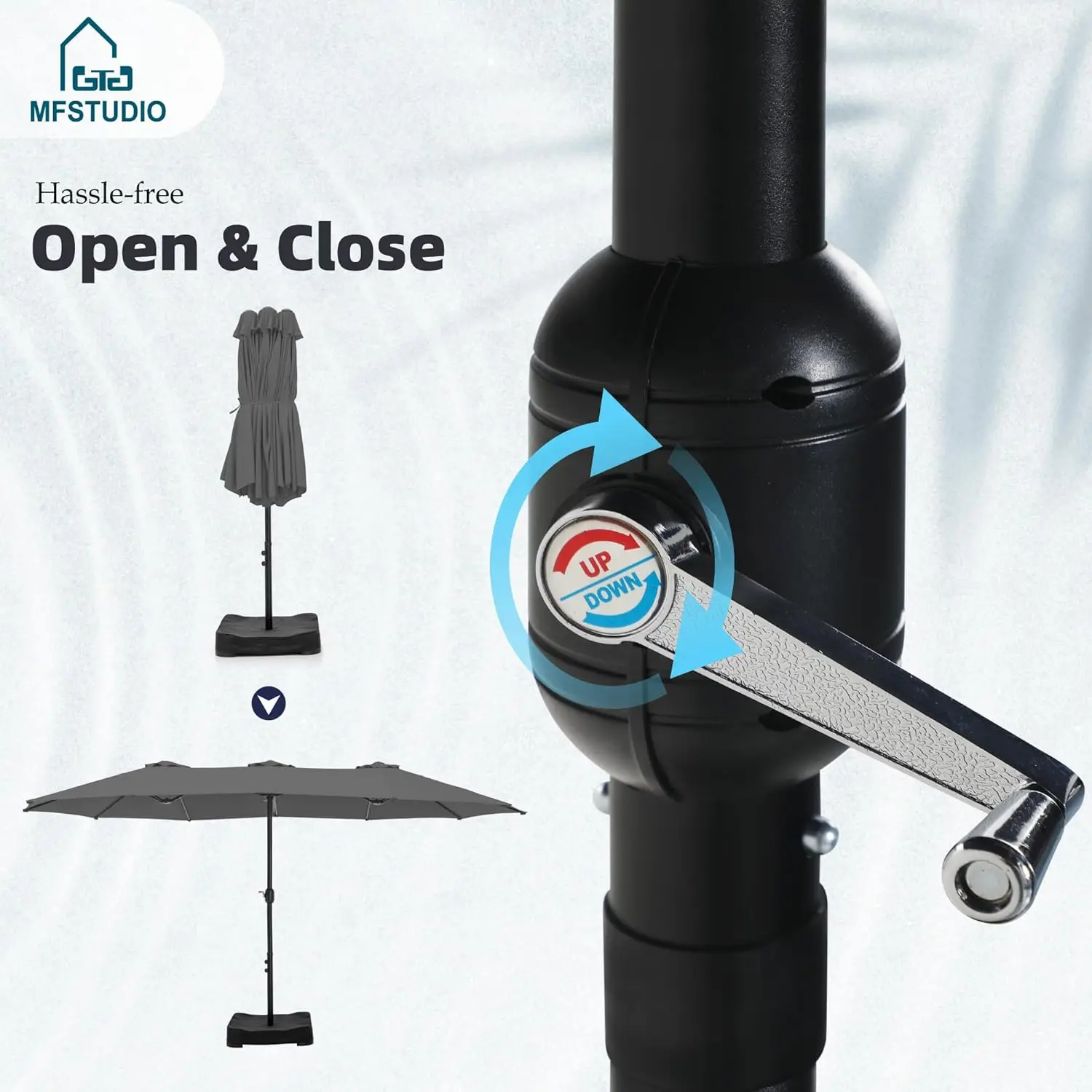 15ft Double Sided Patio Umbrella with Base Included, Outdoor Large Rectangular Market Umbrellas with Crank Handle, Customized 5