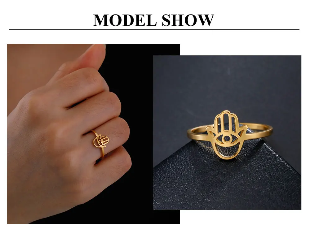 Cazador Vintage Hamsa Hand Evil Eye Ring Edelstahl Hand der Fatima Fingerringe für Frauen Amulett Schmuck Geschenk Großhandel – Detail 4