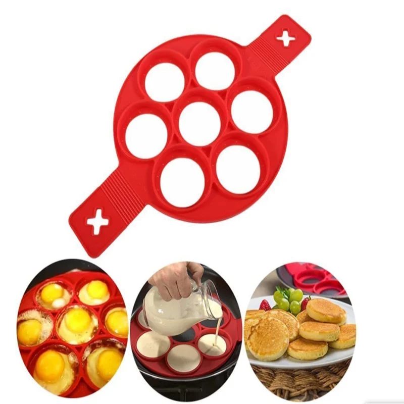 Silicone Pancake Maker Multiple Shapes 7 Holes Nonstick Baking Mold Ring Fried Egg Molds Family Cooking Kitchenware Gadgets