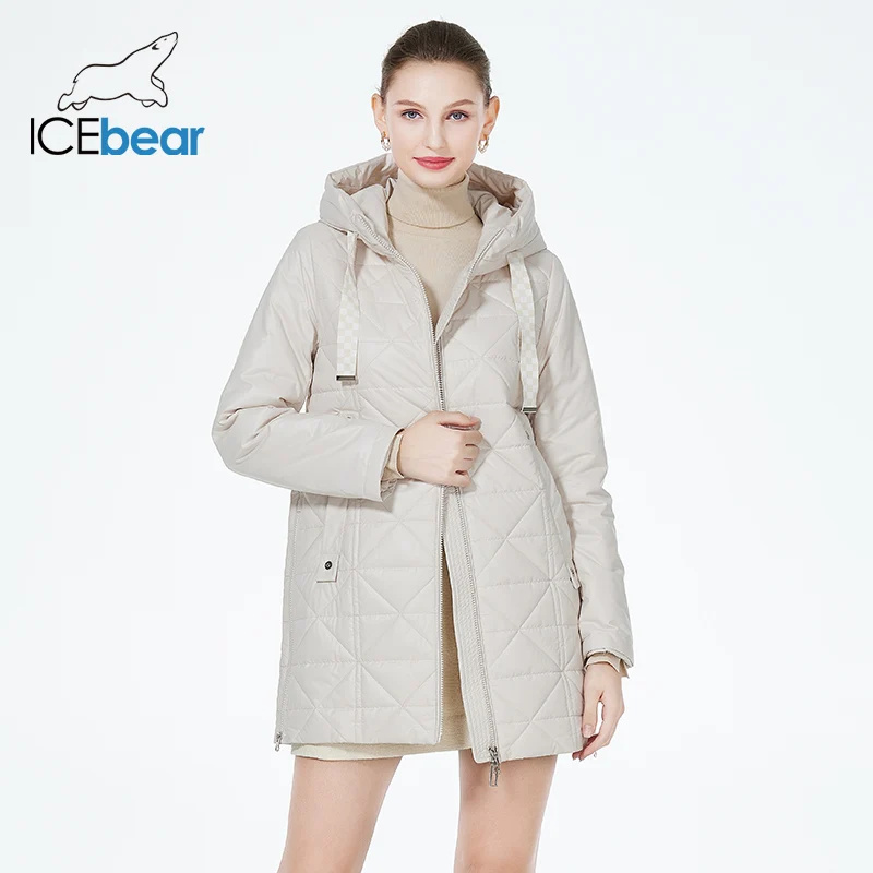 ICEbear 2023 New Female Padded Coat Autumn Mid-Length Loose Parka Women Fashionable Light Cotton Quilted Jacket GWC3651I