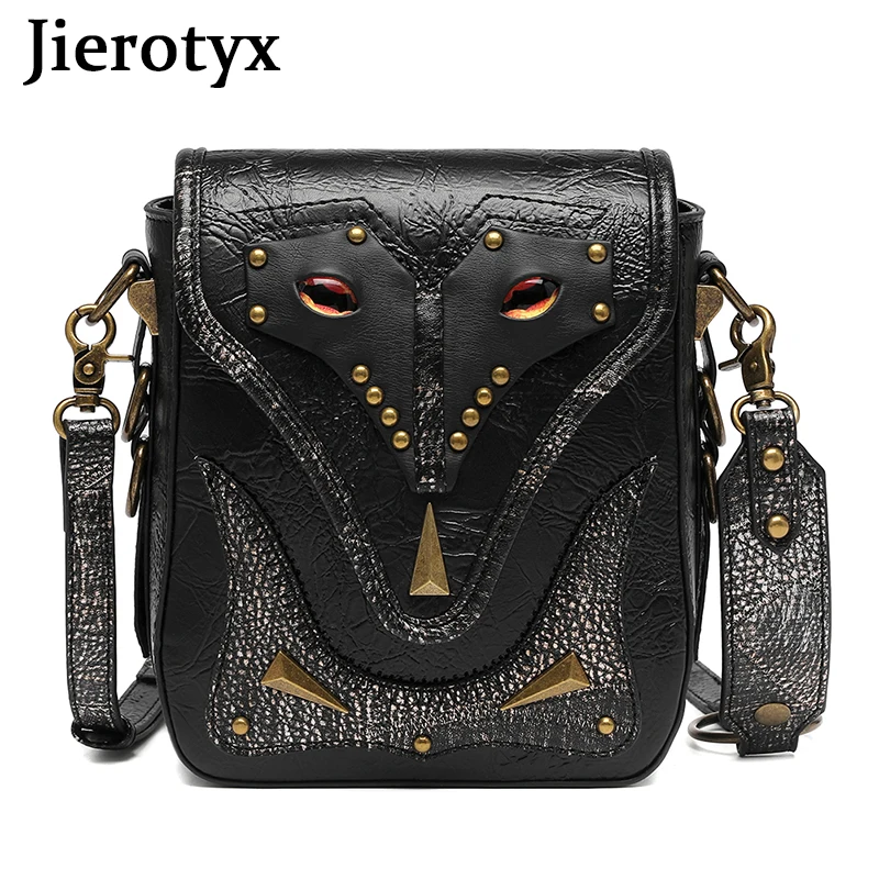 

JIEROTYX Womens Steampunk Small Crossbody Bag Shoulder Bags Purse Pouch Cellphone Wallet Satchel Metal Decor Goth Style