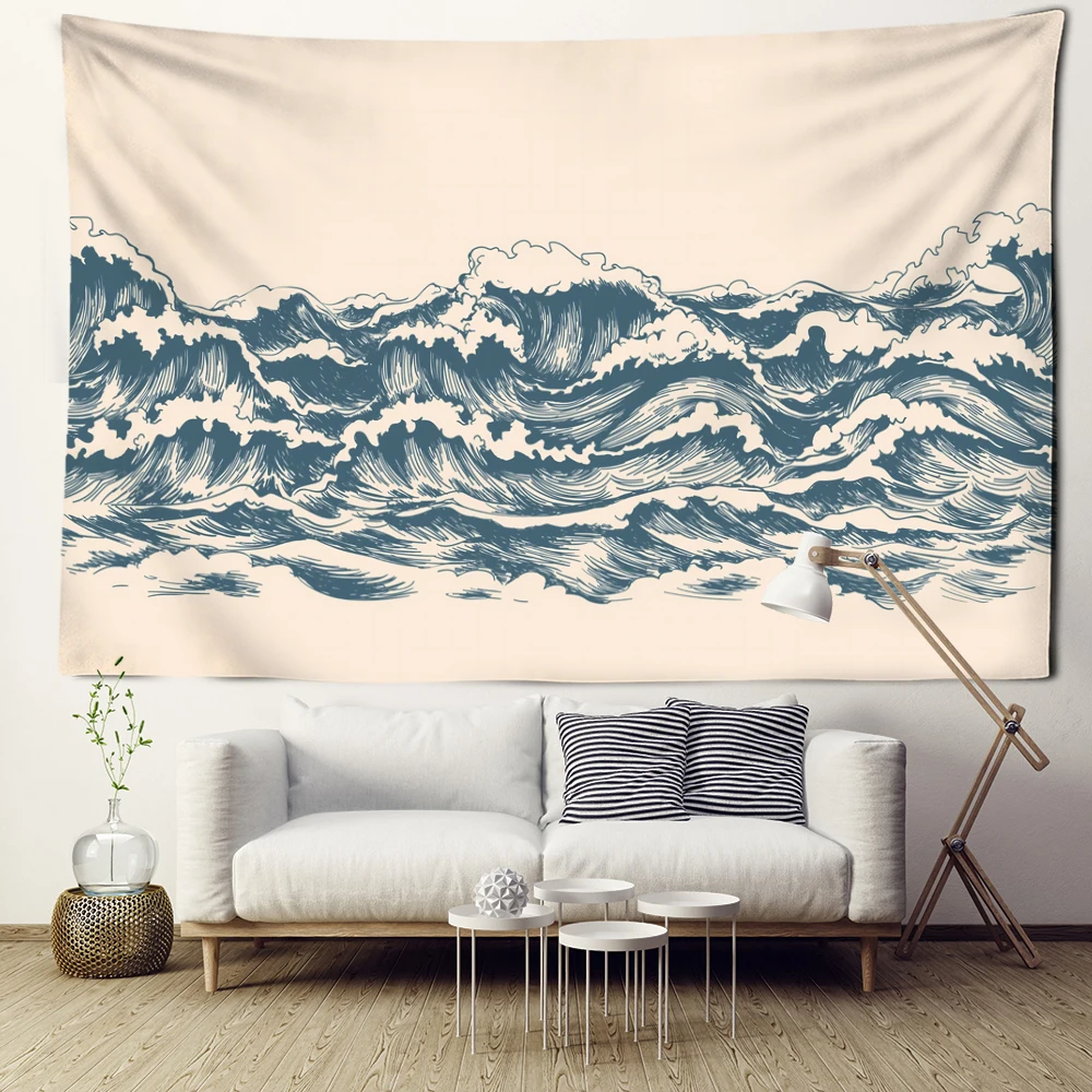 Beige Cartoon Wave Tapestry Wall Hanging Arte Minimalista Kawaii Bohemia Abstract Bedroom Living Room Home Decor