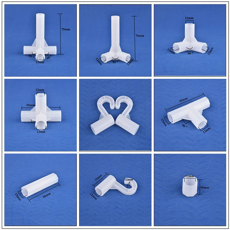 Inner Dia 12mm Tee Way Four Way Straight Garden Watering Irrigation Joint Plant Support DIY Shelf Wardrobe Hook Fittings 2~30pcs