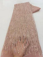 5 Yards Luxury African Sequins Groom Lace Fabric 2025 High Quality French Nigerian Beaded Lace Fabric For Wedding Dress 5