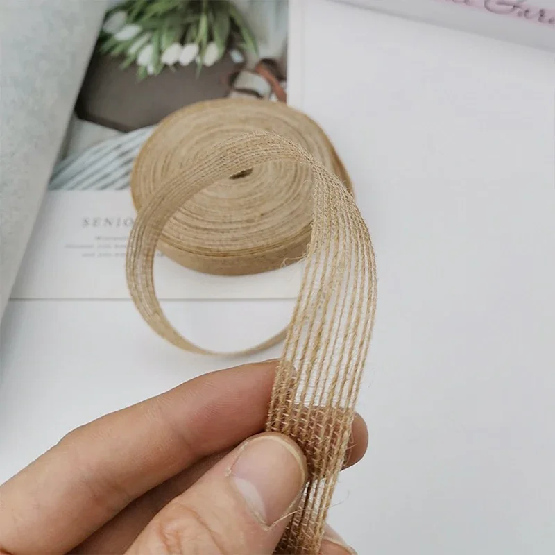 10M 15-50mm Gift Ribbon Natural Jute Ribbon for Bows Christmas Roll DIY Vintage Wedding Apparel Sewing Supplies Ribbons