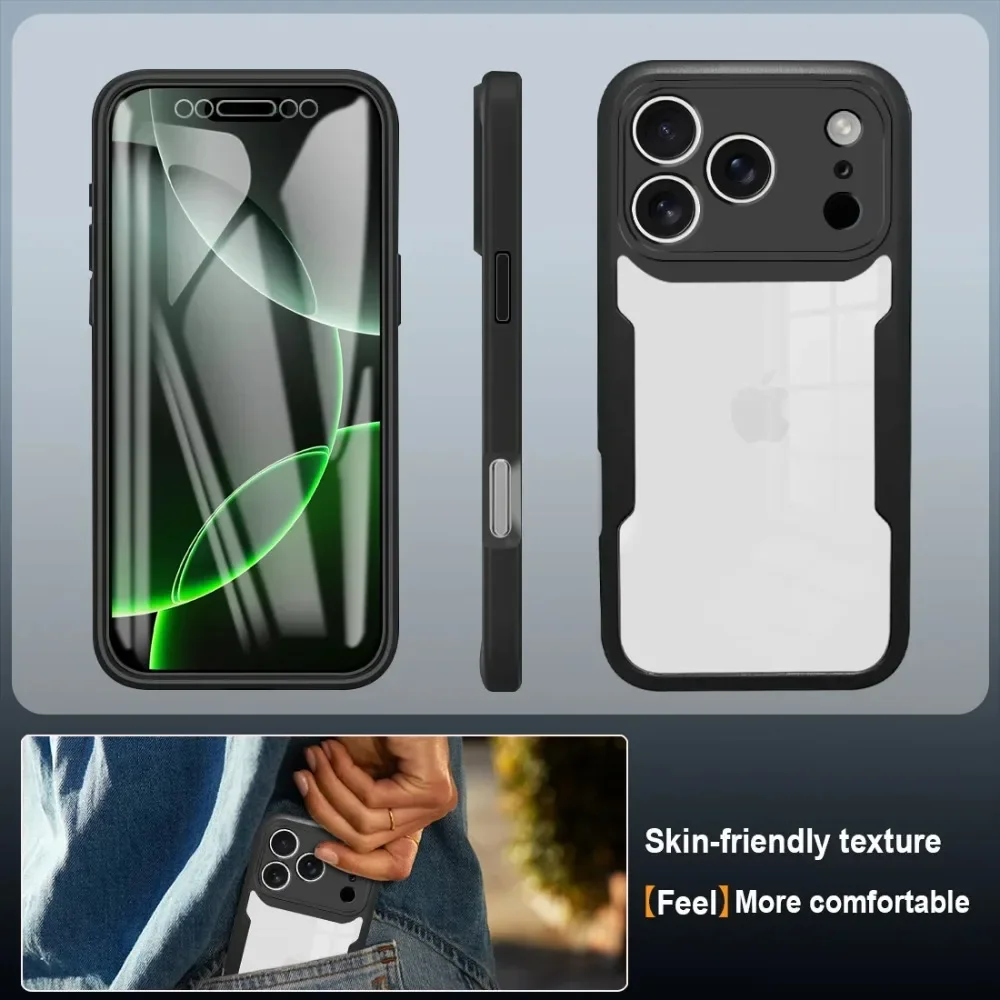 Custodia Trasparente a Protezione Completa 360 per iPhone 17 16 15 Pro Max 14 12 13 11 Pro Max con Bumper Morbido per Schermo Frontale - immagine 4