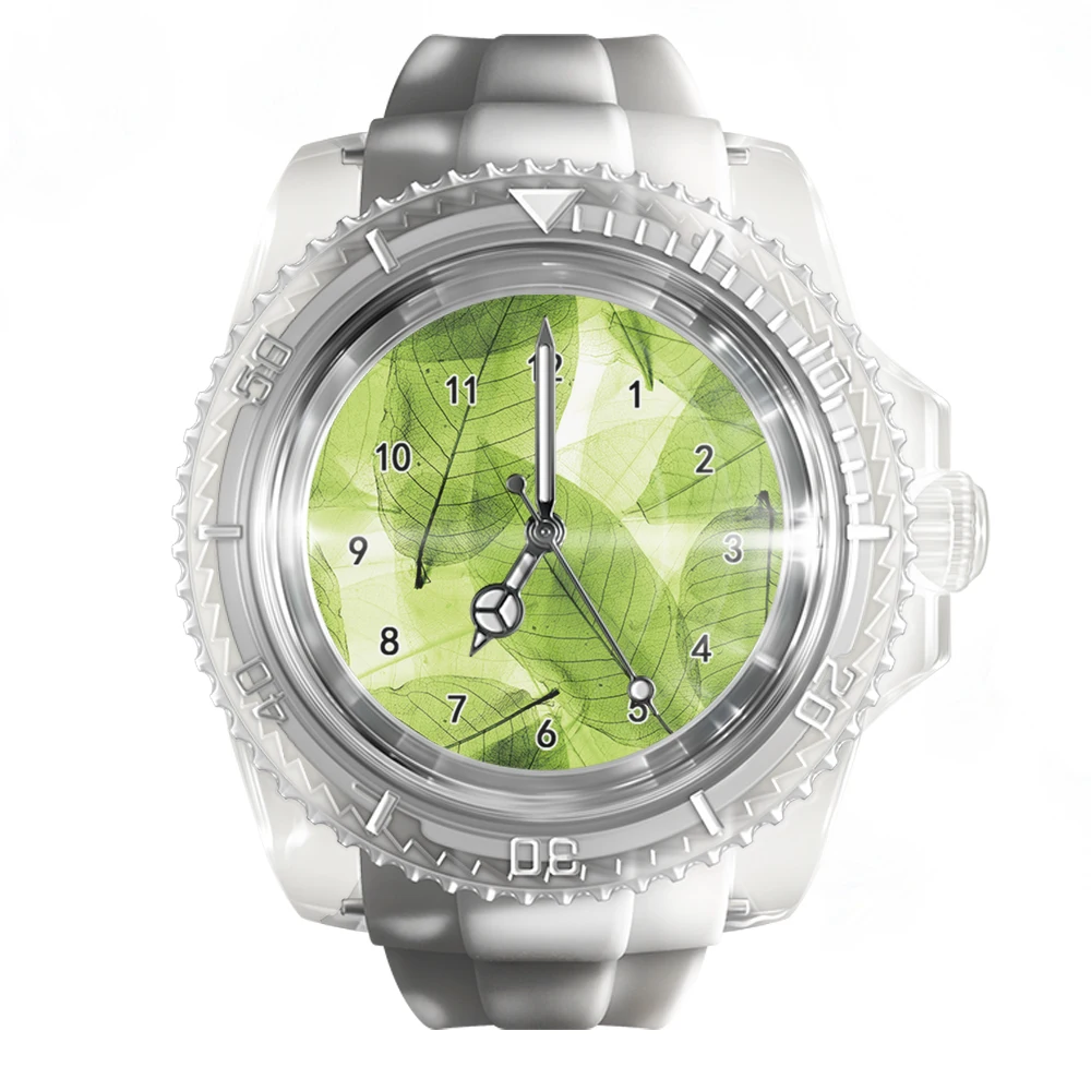 

New Fashionable Transparent Silicone White Watch Colorful Plant Leaf Watches Men's and Women's Quartz Sports Wrist Watch