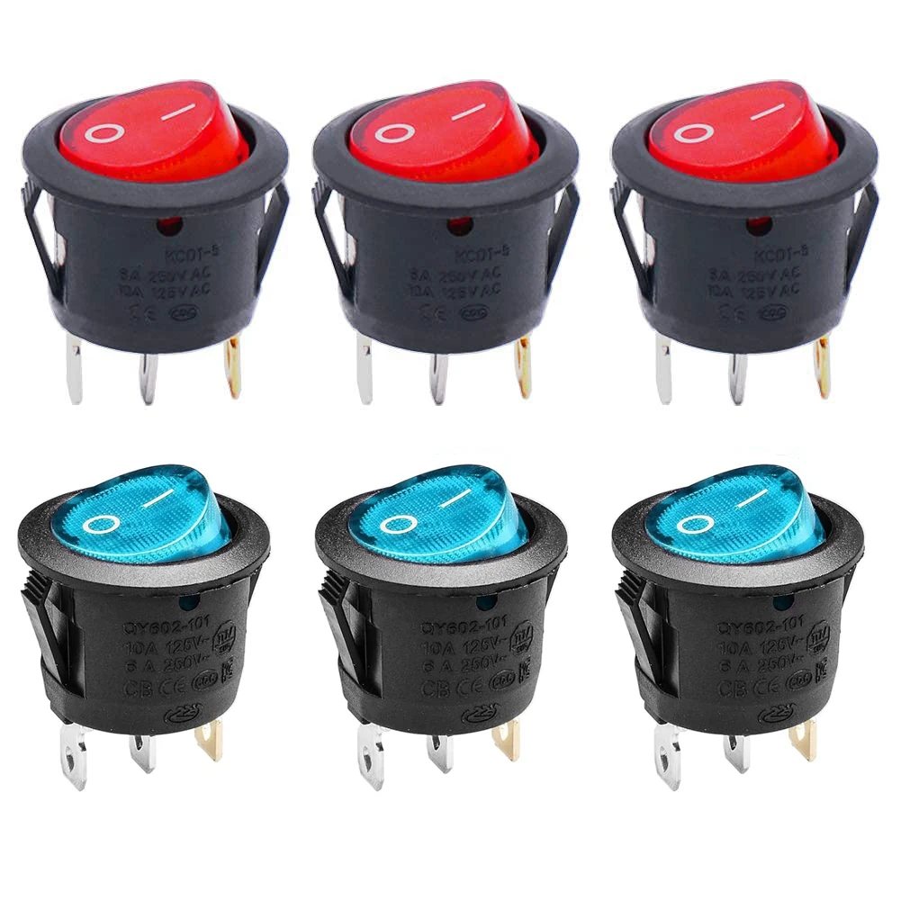 5 stücke KCD1 Ein/Aus 3-Pin 2-Position Snap 20A 12 V Rote LED Runde Boot Rocker schalter mit LED Für Auto Haushalt DIY Ersatz – Detail 4